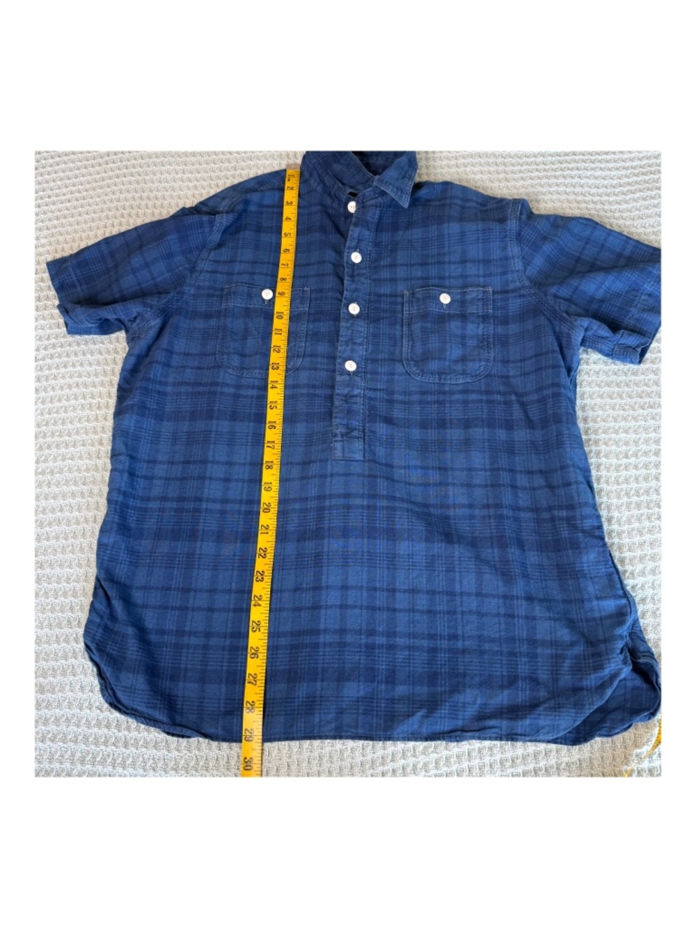 Polo Ralph Lauren Indigo Oxford Popover Shirt Mens Large Blue Plaid Beach Preppy - Picture 8 of 8